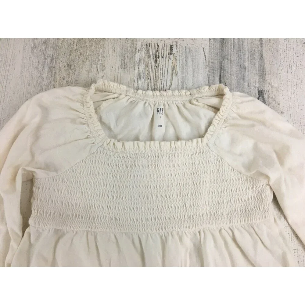 Gap Kids Sz S 6 7 Long Sleeve Smocked Shirt Cream